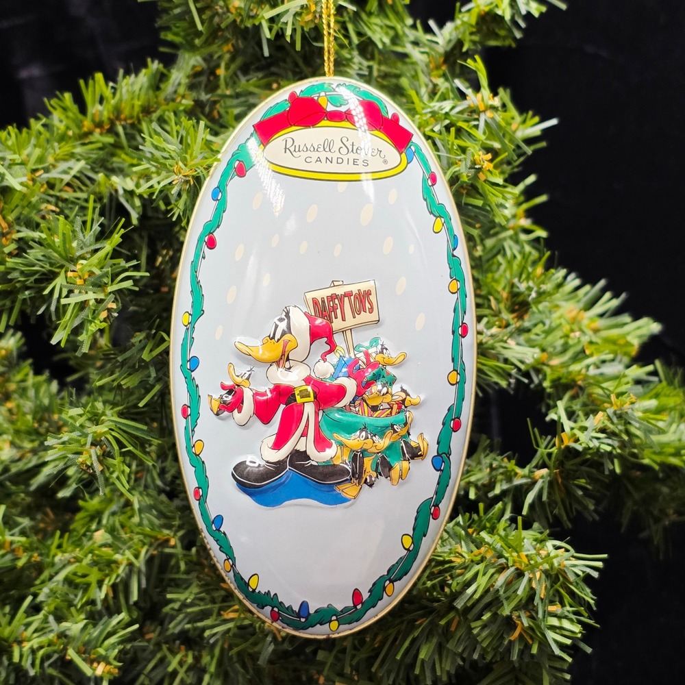 Russell Stover Candies Looney Tunes Daffy Duck Christmas‎ Ornament Egg Tin  1997